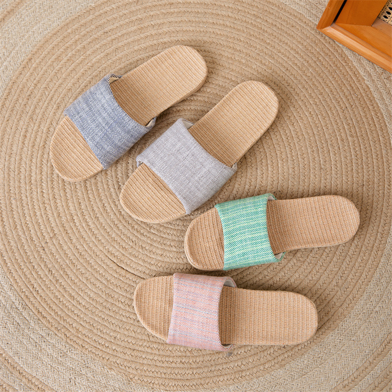 Fabric New Linen Slippers for Women, Summer Home Use for Couples, Indoor Soft-Soled Non-Slip Wear-Resistant Home Sandals for Men