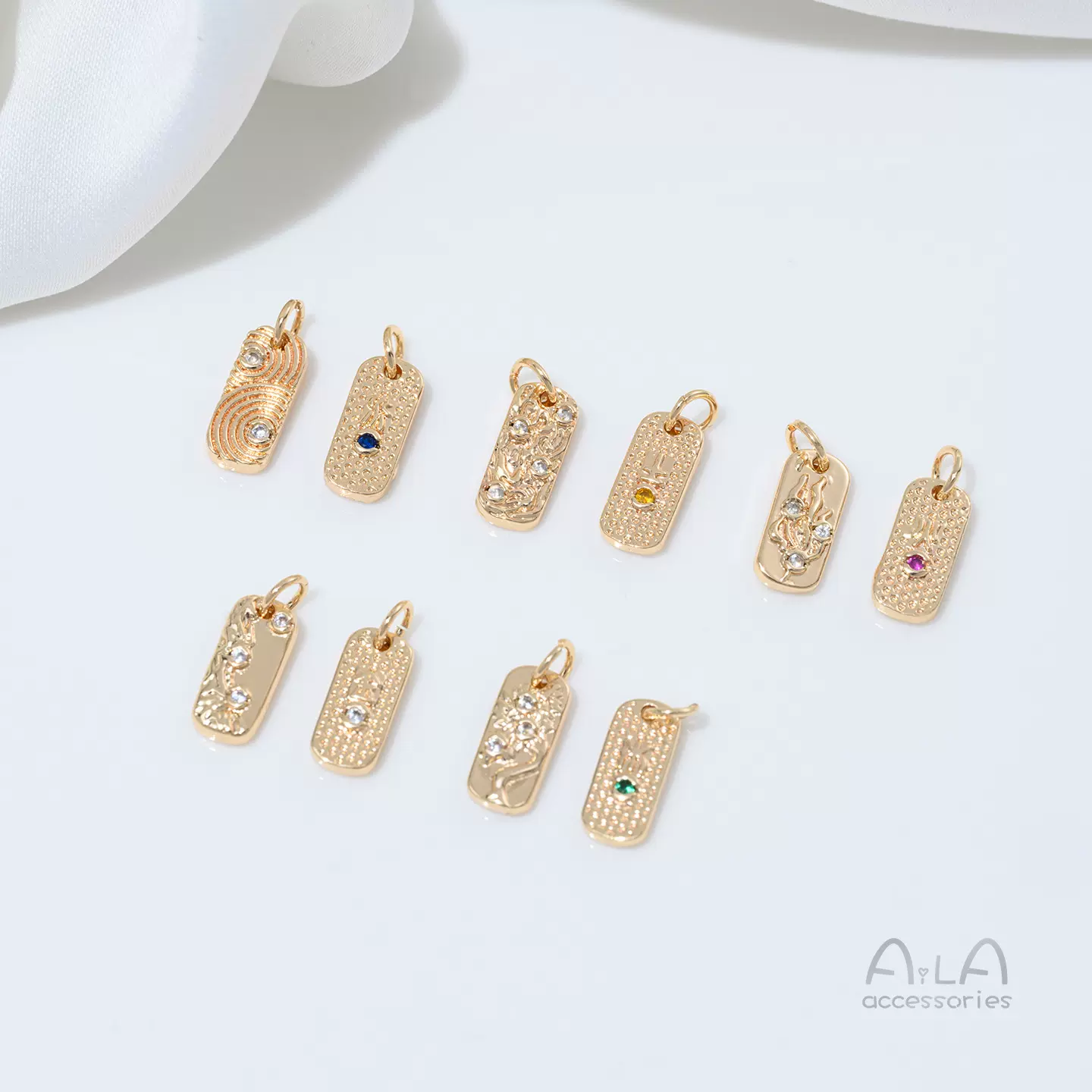 保色14K包金镶锆石五行牌吊坠手工diy水晶手项链挂坠饰品配件材料