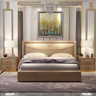 Italian Accessible Luxury Classy Genuine Leather Simple Small Apartment Popular Solid Wood Classy 1.8m Post-Modern Hong Kong Style Soft Bed