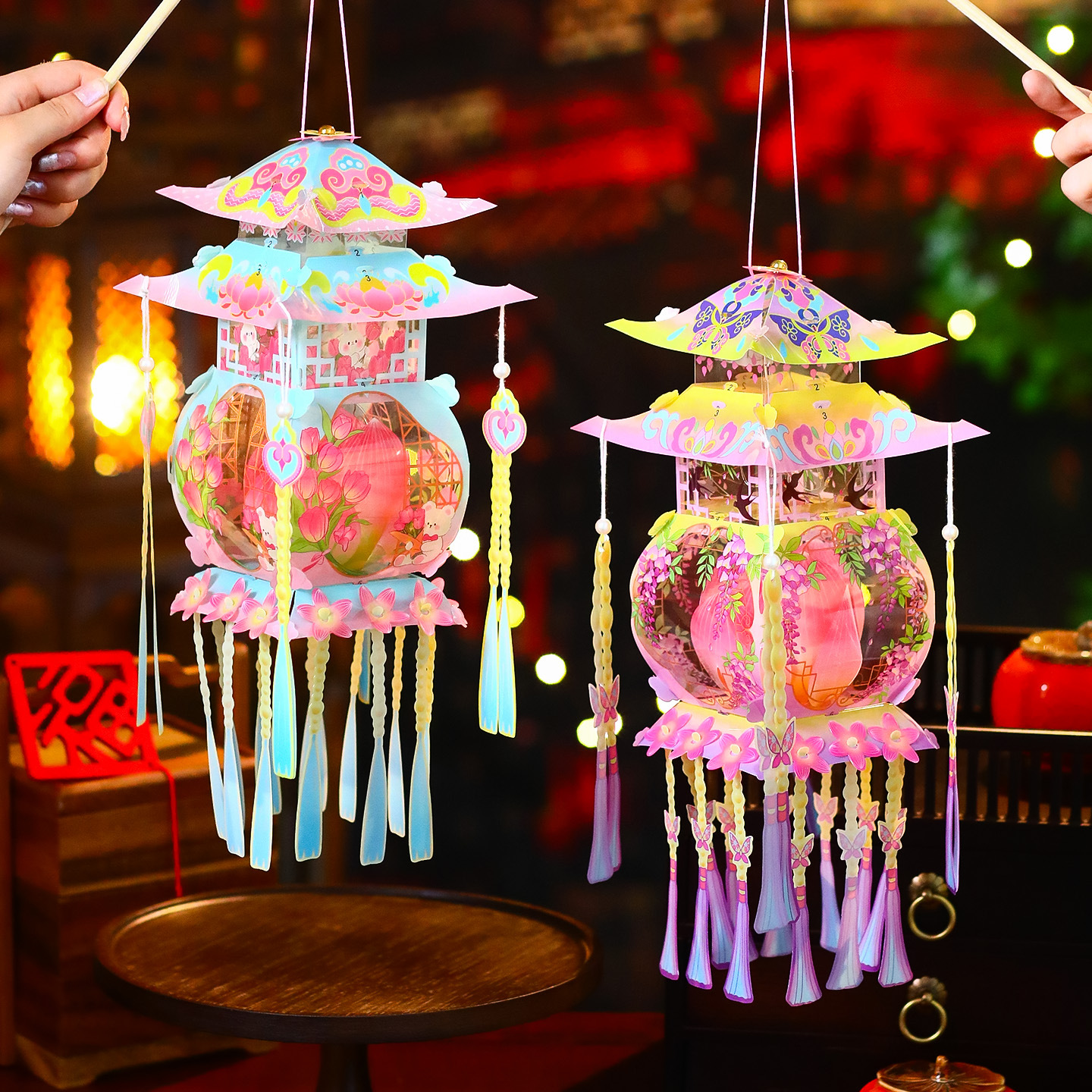 中秋节灯笼2025新款幼儿园手工diy儿童手提古风宫灯挂饰发光花灯