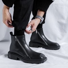 Chelsea boots square toe shoes British style black mid-top short boots double side zipper Martin boots trend 4512-R
