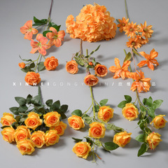 Simulated flower orange and orange-themed wedding and wedding decoration signage, flower arrangement, artificial flower materials, home decoration, line flowers