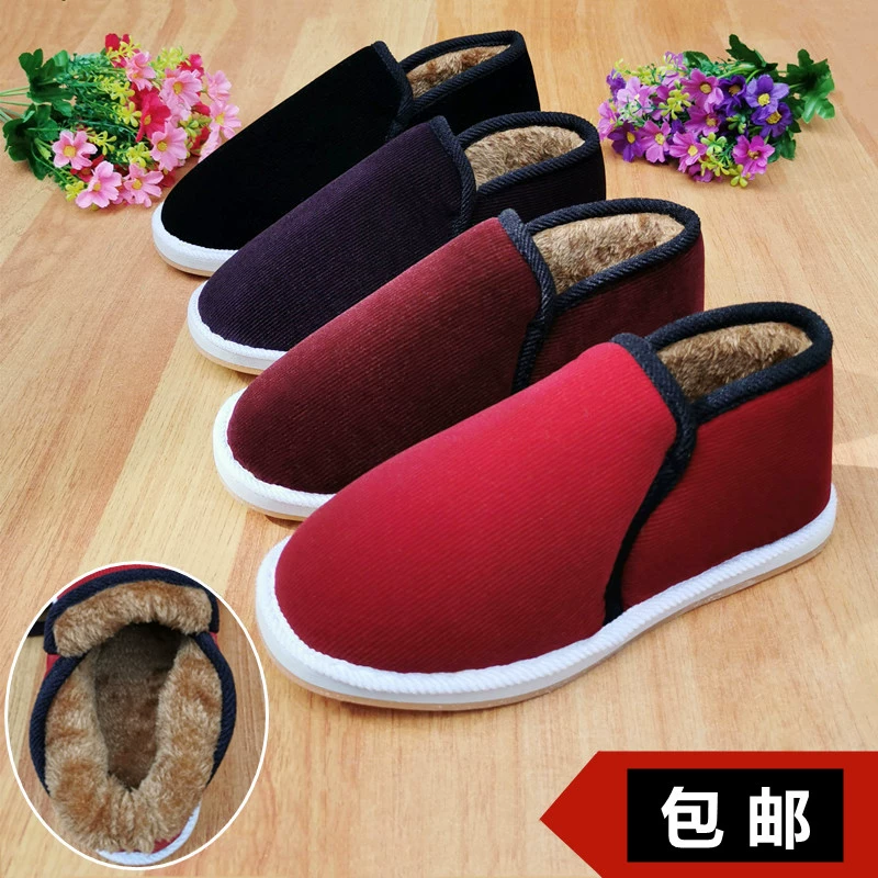Зимний бархат утолщен старая пекинская хлопчатобумажная обувь ручной работы мужская нескользкая подошва среднего и пожилого возраста