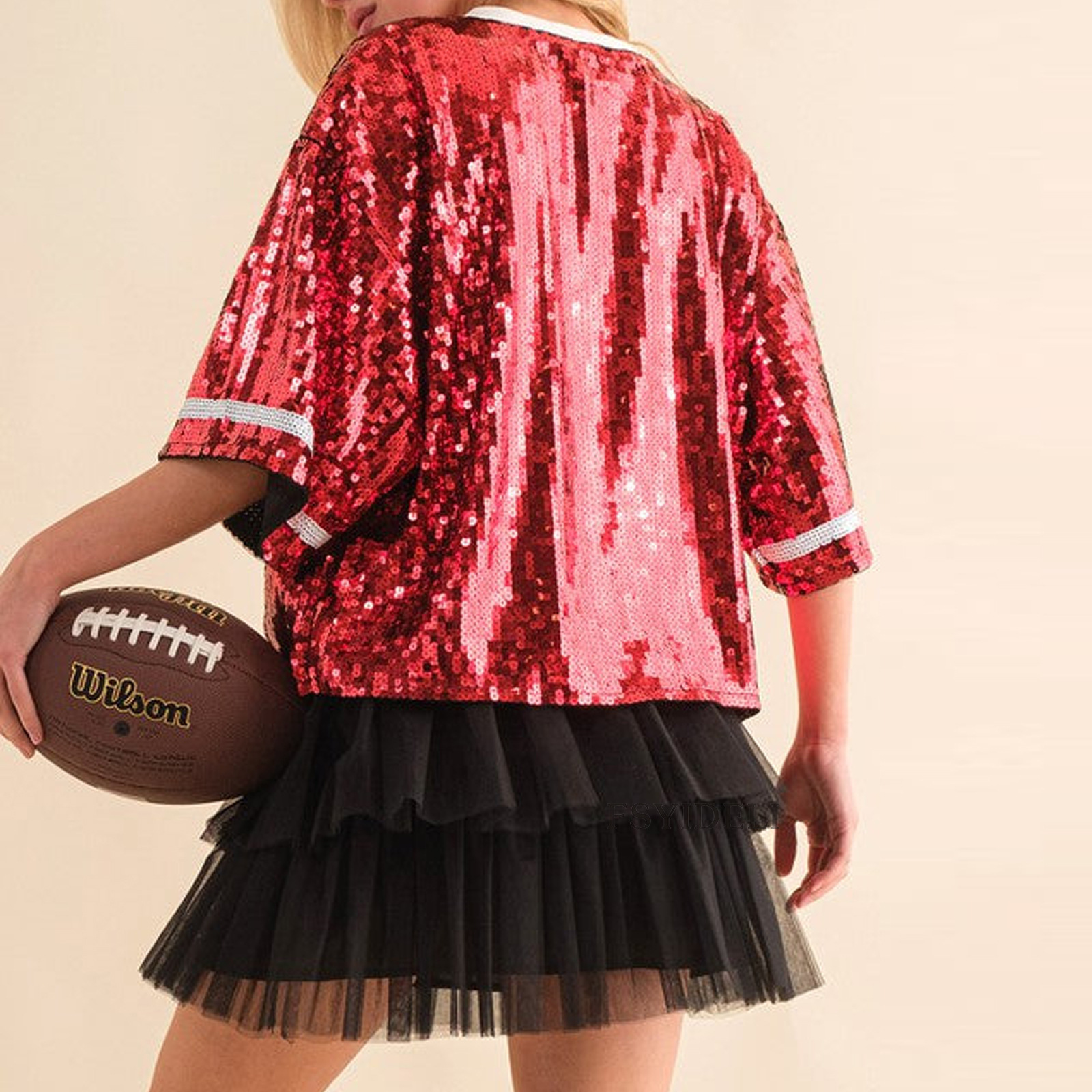 Mock Women's Simple Style Christmas Tree Rugby Half Sleeve Sequins T-Shirts display picture 8