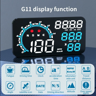 Driving Direction and Time – Vehicle HUD - g11-white-light-multifunctional-hud-display-compatible-with-all-car-models