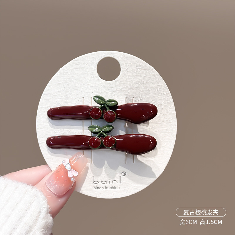 小众设计新款安可拉红樱桃发夹女无痕刘海发夹侧边夹时尚百搭发饰|undefined