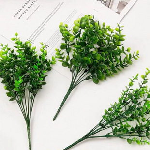 Eucalyptus Green Plant Potted Flower Arrangement Green Leaf Decoration 7-Prong Bunch Ornaments Artificial Home Artificial Flower Imitation Rattan