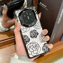 适用华为MateX7折叠屏电镀褶皱玫瑰三星ZFold7个性vivoOPPO手机壳