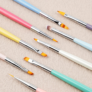 Cross-border new nail art brush full set of 9 macaroon painted pull line Pen gradient vignetting carved light therapy pen