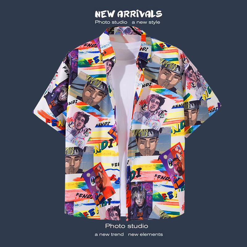 Camisas de manga corta estilo Hong Kong para hombres y mujeres, camisas florales de manga tres cuartos holgadas y delgadas de verano para playa hawaiana