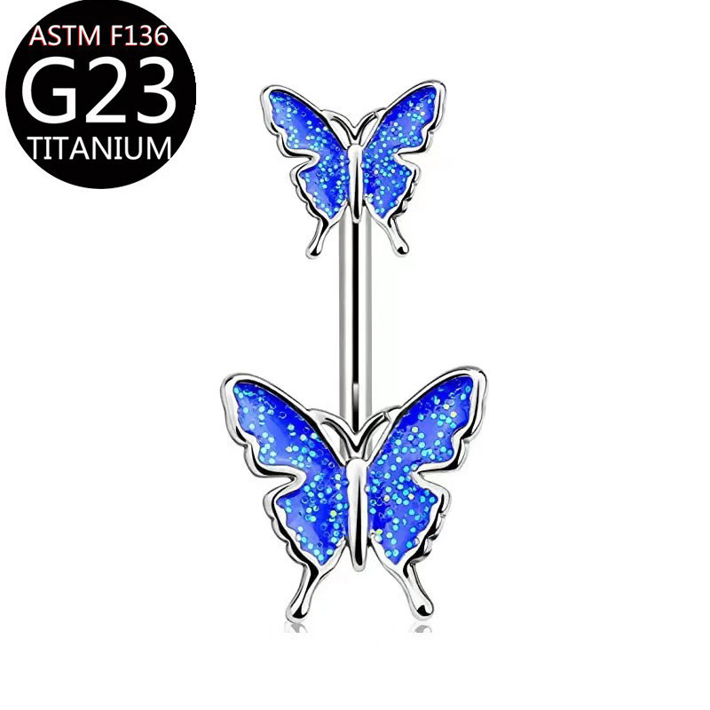 G23 へそリング愛の花蝶象嵌ジルコンへそリングヨーロッパとアメリカのクロスボーダー F136 ピアスジュエリー