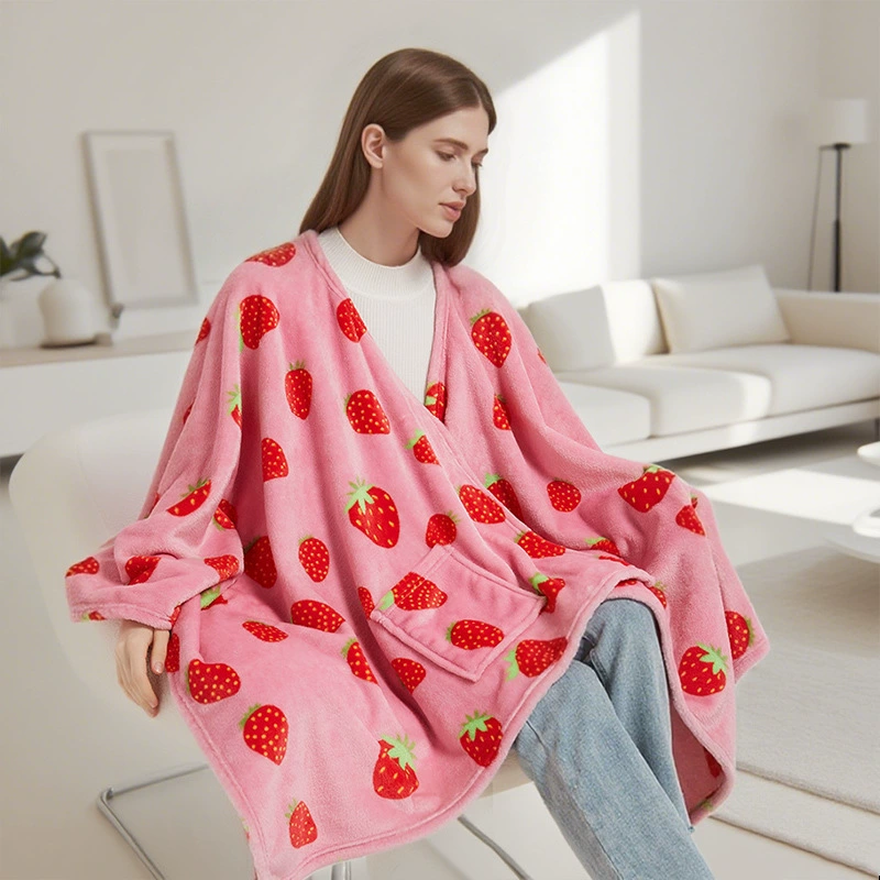 Индивидуальный фланелевый плед-шаль с принтом для весны и осени, удлиненный, носимый, повседневный, теплый, для дома