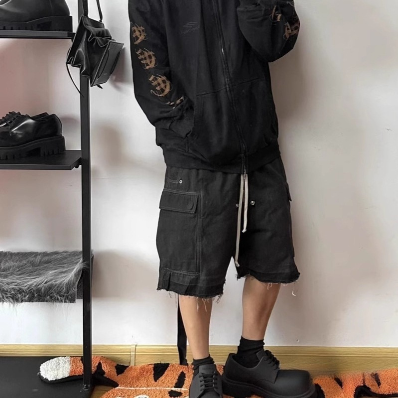 Ro Style Coated Waxed Ribbon Multi-Pocket Workwear Denim Shorts for Men 2024 New Trendy Brand Knee-Length Shorts Ro Style Coated Waxed Ribbon Multi-Pocket Workwear Denim Shorts for Men 2024 New Trendy Brand Knee-Length Shorts