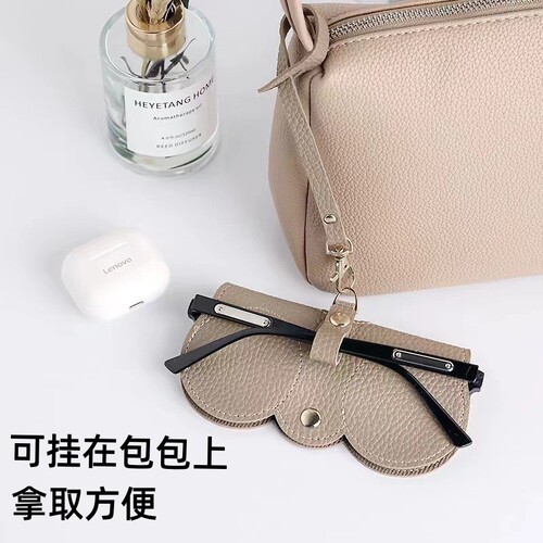 Glasses bag strap packaging portable sunglasses bag soft leather sunglasses storage box high-looking hanging glasses protection