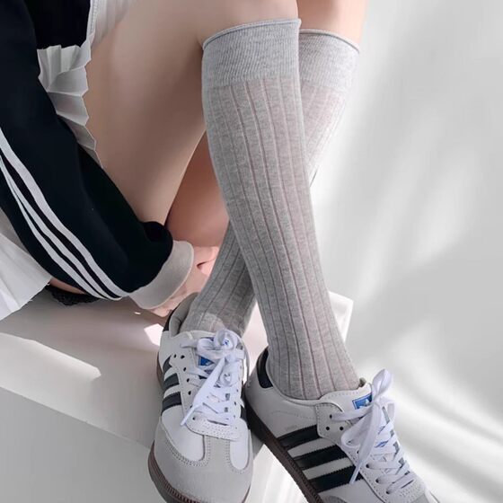 White Stack Socks Women's Vertical Stripe Spring and Autumn Mid-length Socks Knee-high All-match Stockings Summer Thin JK Calf Socks