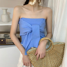 夏性感露肩一字领抹胸上衣女外穿修身绑带冰丝针织内搭小背心潮