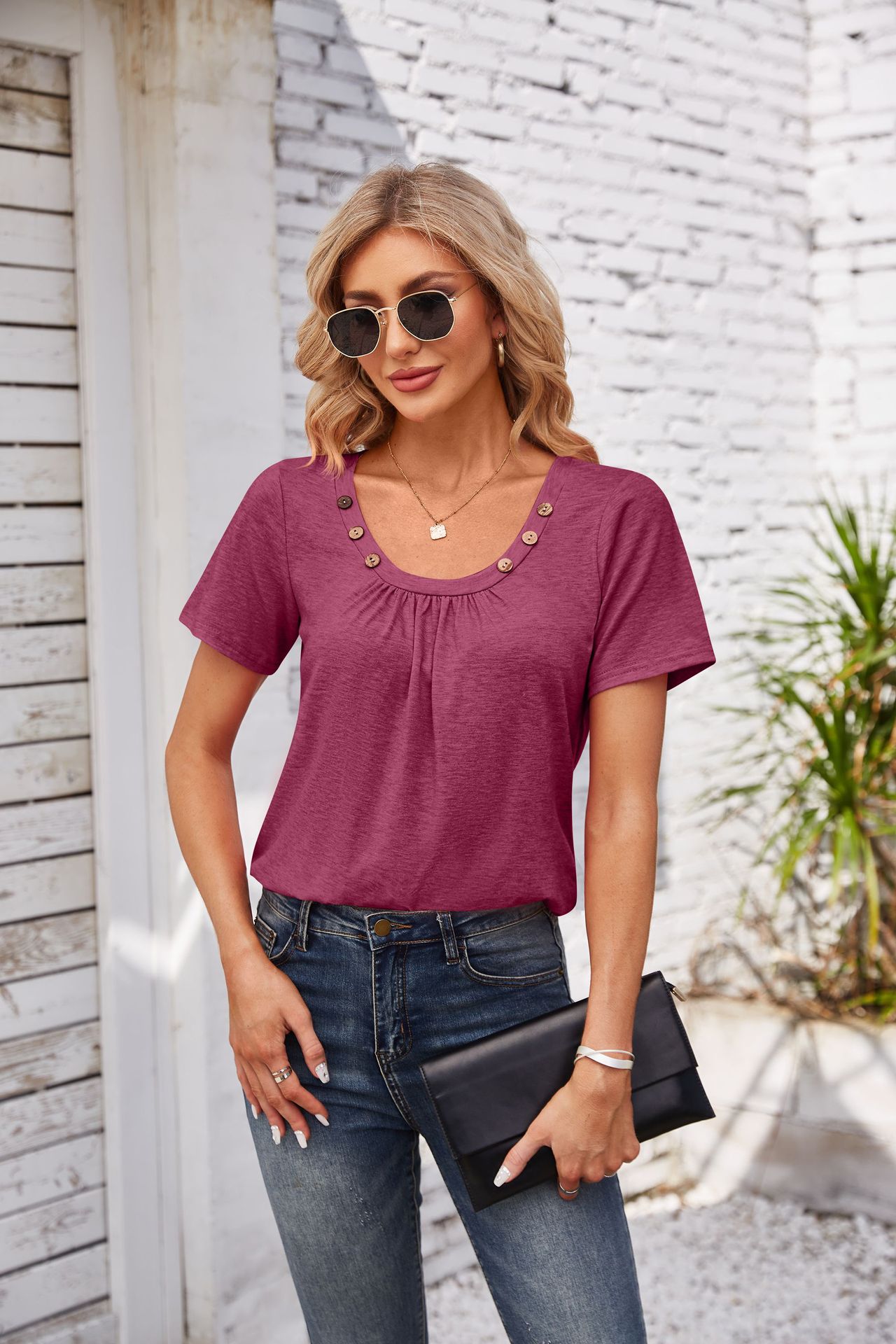 Women's T-shirt Short Sleeve T-Shirts Patchwork Simple Style Solid Color display picture 44