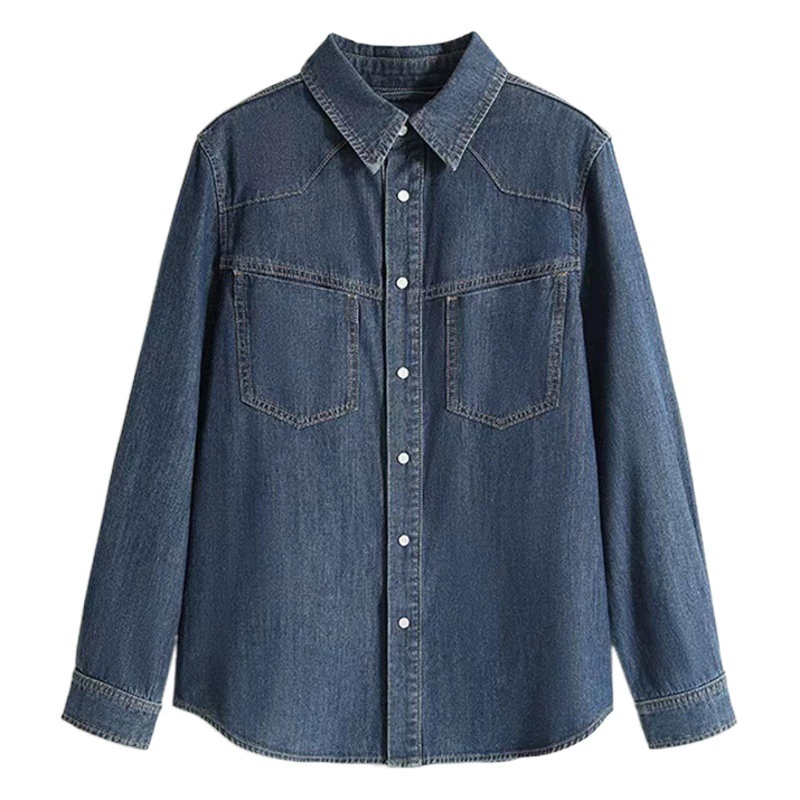 Синяя джинсовая рубашка в стиле ретро в гонконгском стиле для женщин, весна и осень 2024 года, новый дизайн, Ниша, внутренняя одежда, французский топ