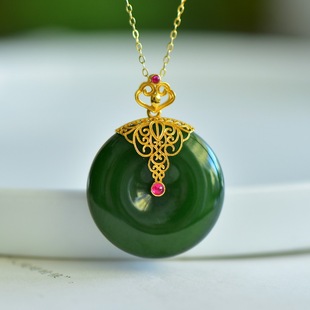 Fubei Diamond Jewelry [18K Gold Inlaid with Hetian Qinghai Material Smoke Purple Peace Buckle Pendant] Bare Stone Size 25*25mm