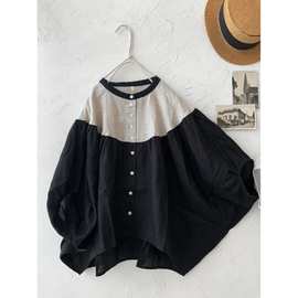 小个子早秋衬衫女外贸春季新款甜美百搭减龄文艺百搭圆领娃娃衫女