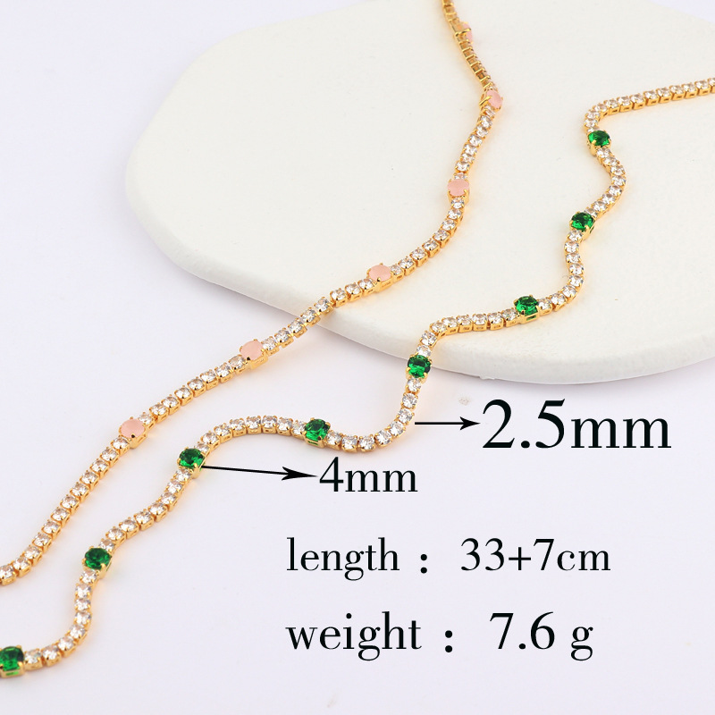 Retro Square Water Droplets Copper Gold Plated Inlay Zircon Necklace