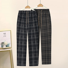 中老年人春秋女裤直筒妈妈格子休闲裤老人奶奶婆婆秋季宽松长裤子