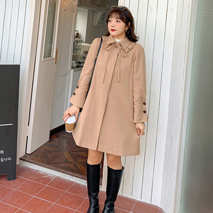 Beautiful Price, Plus-Size Woolen Coat for Chubby Women, Thin Autumn and Winter Woolen Overcoat K1207 with Ruffled Edges and Belt