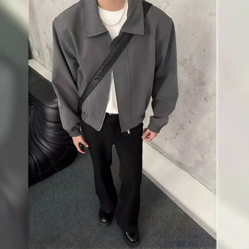 cleanfit Grey Short Jacket Superior High-end Pad Short Aviator Fashionable Lapel Zipper Jacket