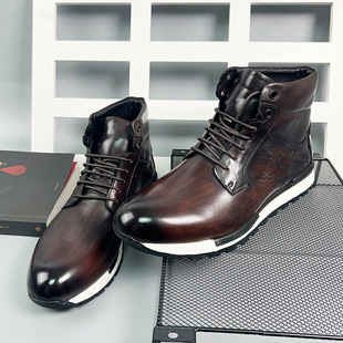 British Style Chelsea Boots Jiguang Printed Winter High-top Retro Martin Boots Men's Casual Boots Business Mid-top Ankle Boots