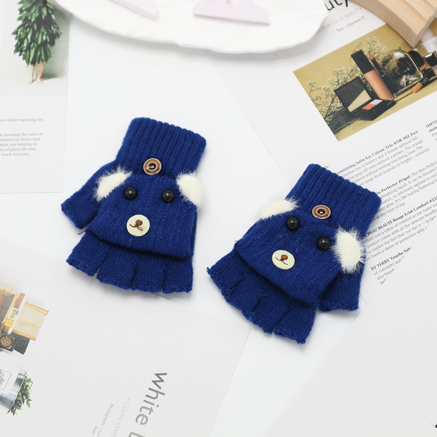 Guantes de invierno de medio dedo para niños niños niños niños niñas estudiantes lindos guantes de peluche de dibujos animados