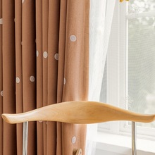 ins风棉麻刺绣波点橘色雪尼尔儿童房卡通窗帘高遮光成品窗帘