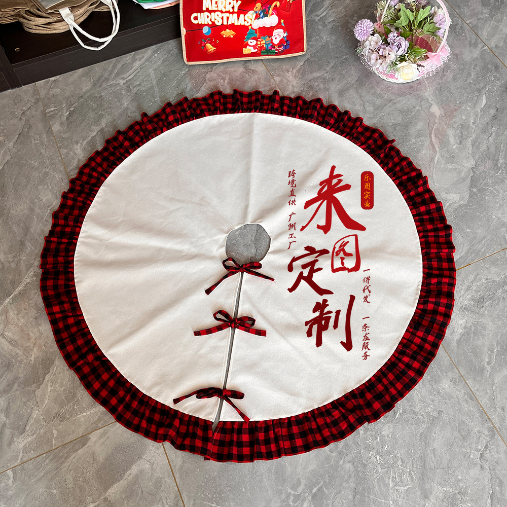 xqds0368a navidad encaje falda impresión de transferencia térmica decoración de la base del árbol de Navidad para dibujos personalizados