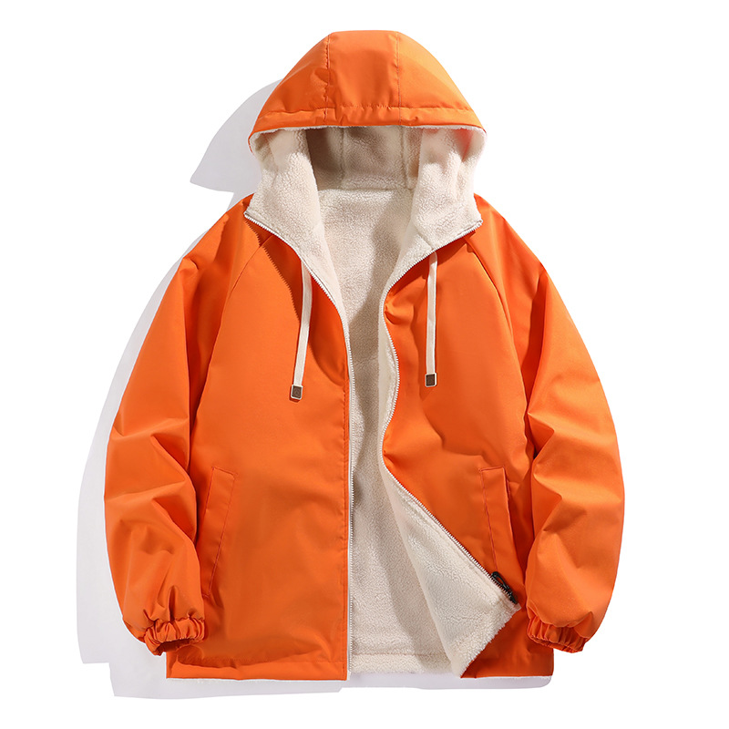 Veste ample en cuir d'agneau double face pour homme, automne-hiver, veste décontractée à capuche et en peluche épaisse pour couple_voghion.com