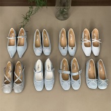 蓝色系列一字扣浅口单鞋女2025春季韩版软底芭蕾舞奶奶瓢鞋女鞋子