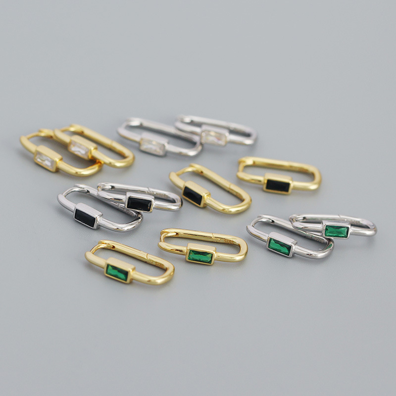 Fashion Geometric Sterling Silver Inlay Zircon Earrings 1 Pair