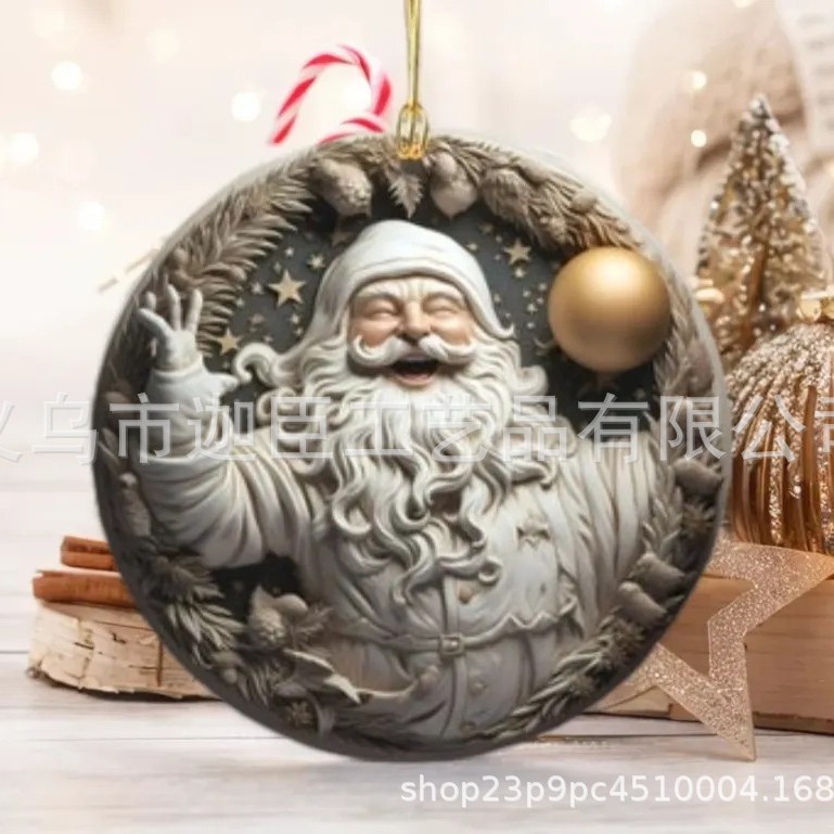 クロスボーダー起爆クリスマスストラップパーティーペンダントサンタクロース漫画クリスマスツリーペンダントアクリル円形平面|undefined