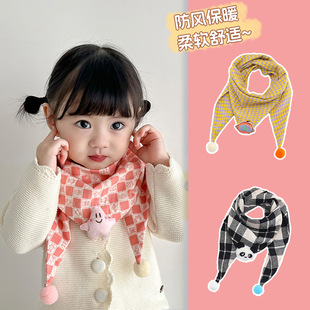 Korean-style cartoon children's scarf autumn and winter new boys and girls contrast color triangle scarf all-match baby's plaid scarf tide