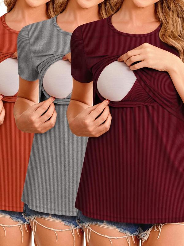 3pcs Ruched Maternity Breastfeeding Tops 3pcs Women's跨境|undefined