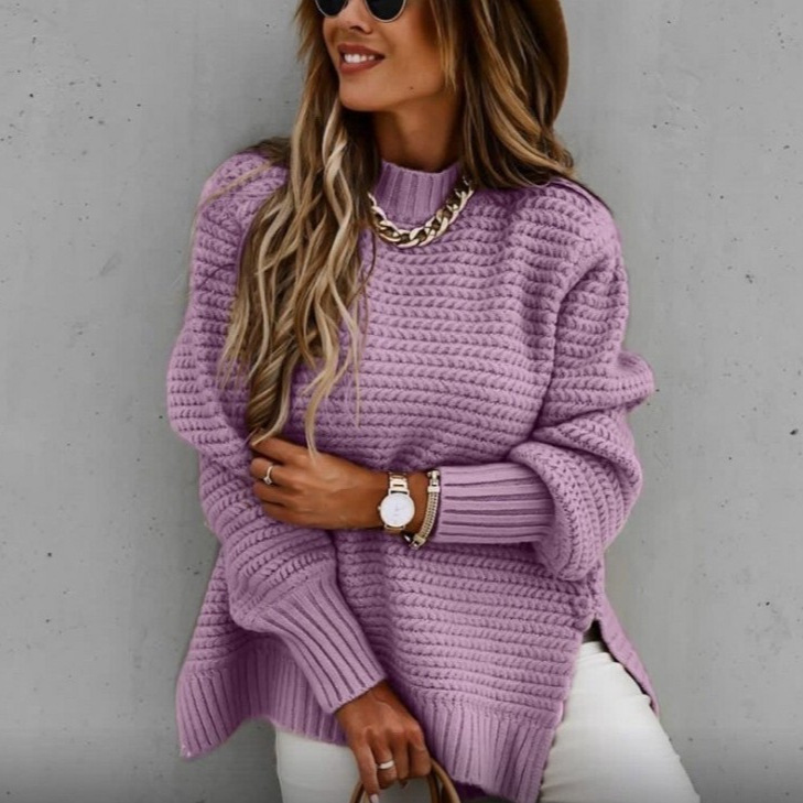 Suéter de punto holgado de manga larga con cuello medio alto para mujer, otoño-invierno 2024, comercio electrónico transfronterizo AliExpress Amazon image 4