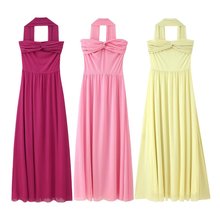 欧美风亚马逊速卖通爆款时尚潮流百搭3色网纱抹胸带飘带连衣裙