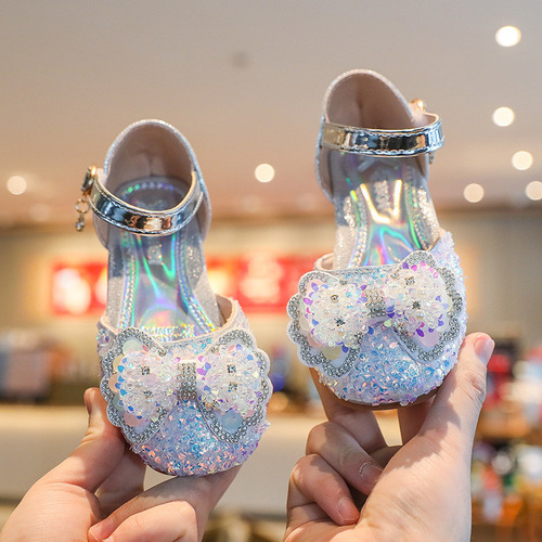 Children's Korean Fashion Crystal Princess Shoes  Spring and Summer New Girls Leather Shoes Versatile Baotou Half Sandals