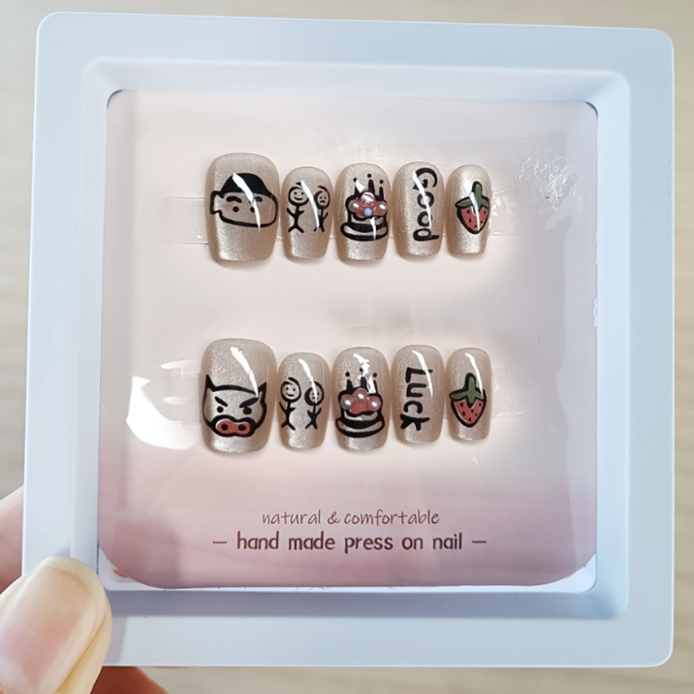 Niños y niñas de 10 a 16 años usan uñas a mano 10 piezas de pequeñas piezas de uñas nuevas, pastel de fresa, parche de uñas image 5