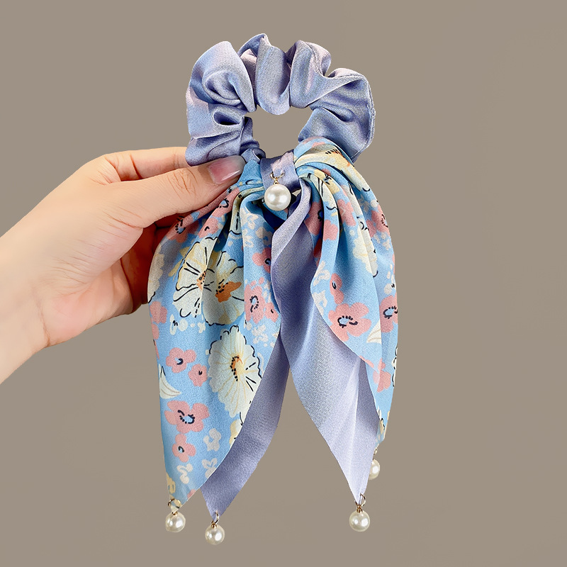 Arco elegante tocado de cabello de cola de caballo correa de correa de correa de cabello de mujer anillo de cabello colgante de perlas en cuerda de cabeza verano