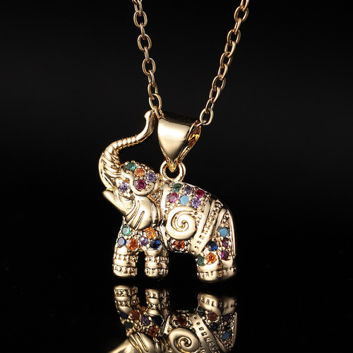 Cross-border new copper zirconia elephant pendant necklace for women, high-end, versatile necklace, lightweight luxury, niche fashion, clavicle chain.