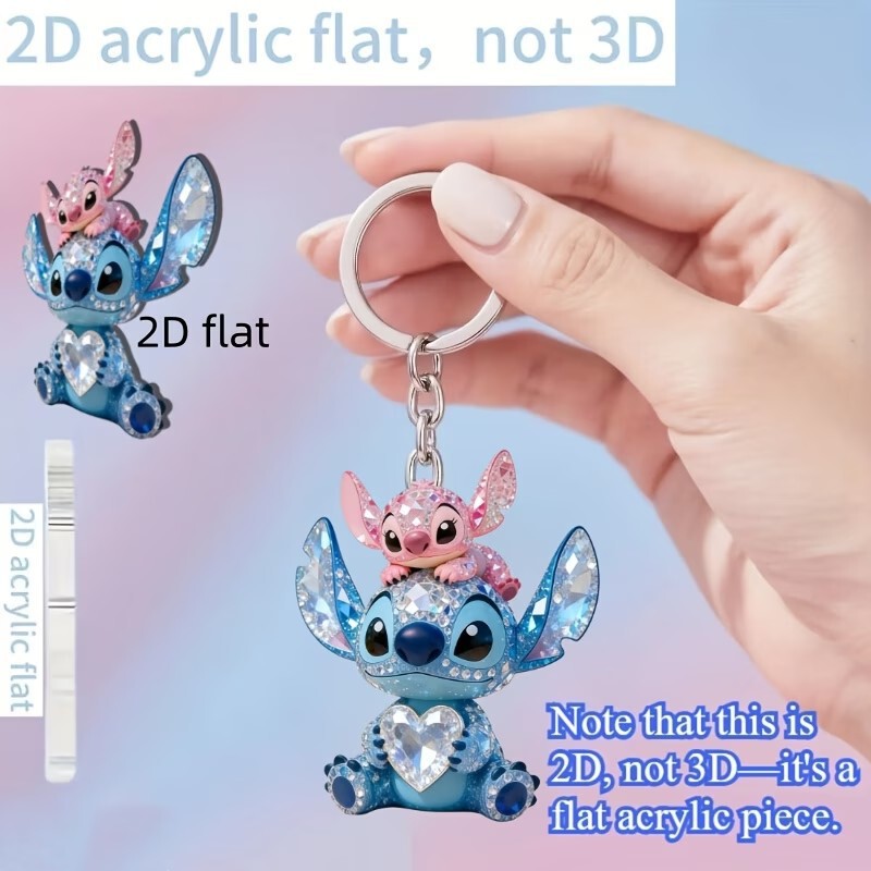 2D Flat 1Pc Disney Stitch and Angel Multifunctional Decorative Flat Acrylic Keychain Pendant 2D Flat 1Pc Disney Stitch and Angel Multifunctional Decorative Flat Acrylic Keychain Pendant