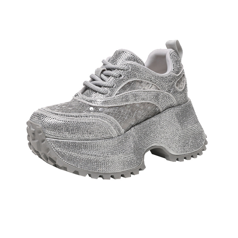 Giày sneaker nữ đế dày lưới thoáng khí đính đá full kim cương — Màu đen