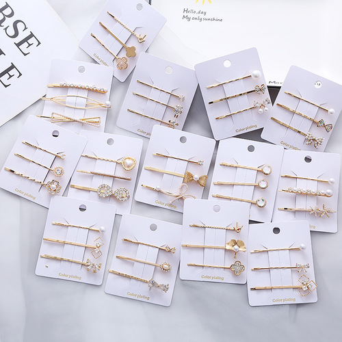 Japanese and Korean Minimalist Style DIY Famous Person Hair Clips with Metal Plating, Pearl, Crystal, and Diamond Eyebrow Clips for Women, Wholesale Hair Accessories