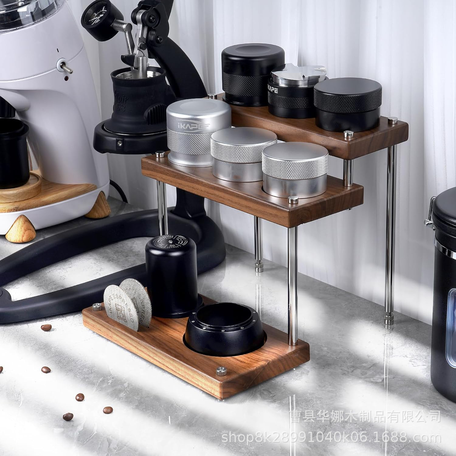 Coffee rammer stand three-layer wooden espresso rammer base coffee bar countertop accessories storage rack