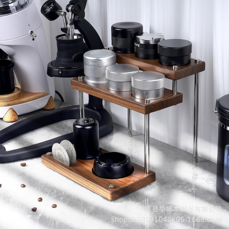 Coffee rammer stand three-layer wooden espresso rammer base coffee bar countertop accessories storage rack Coffee rammer stand three-layer wooden espresso rammer base coffee bar countertop accessories storage rack