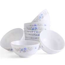 瓷碗饭碗家用套装玻璃碗白玉中式餐具透明米饭碗学生小号碗盘10件